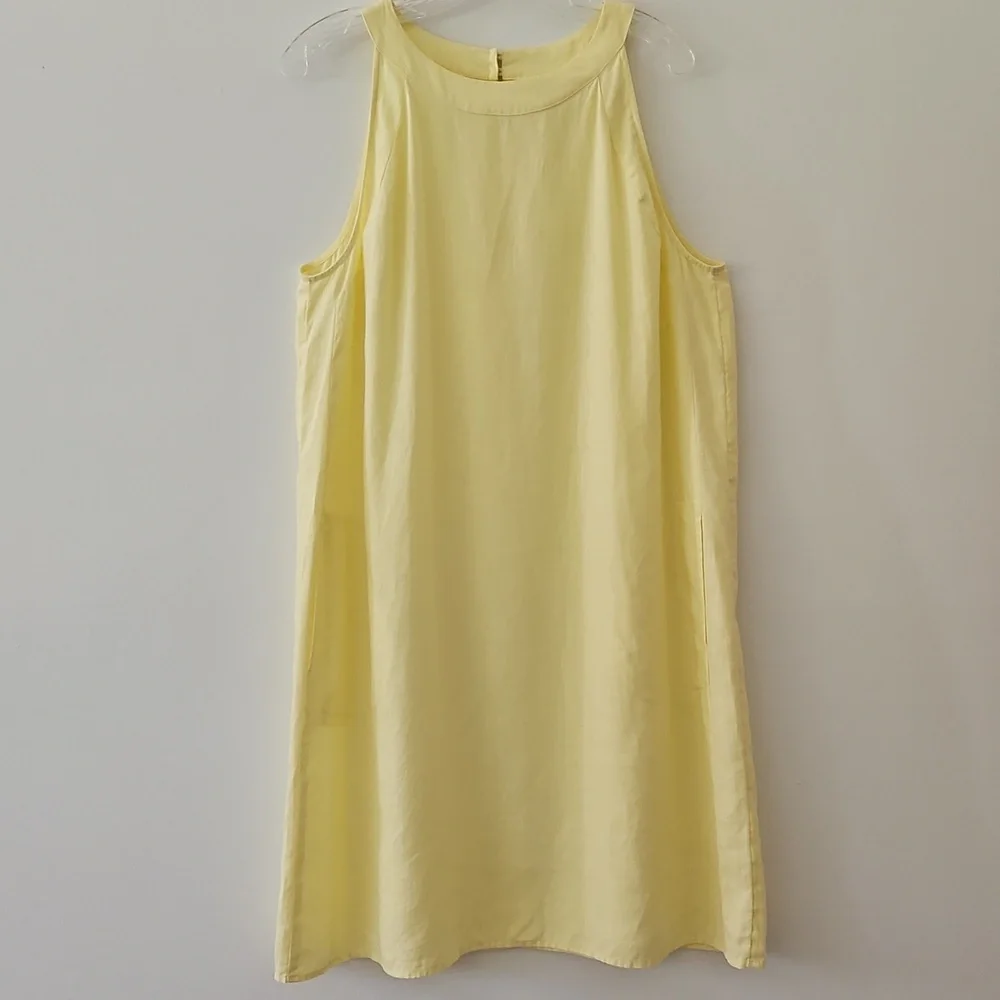 J Jill Love Linen butter-yellow linen midi dress with pockets size large - Picture 14 of 14